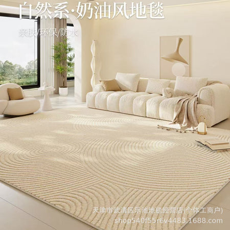 Cream Style 3D Diatom Silk Waterproof Living Room Carpet Rug in 80x160cm