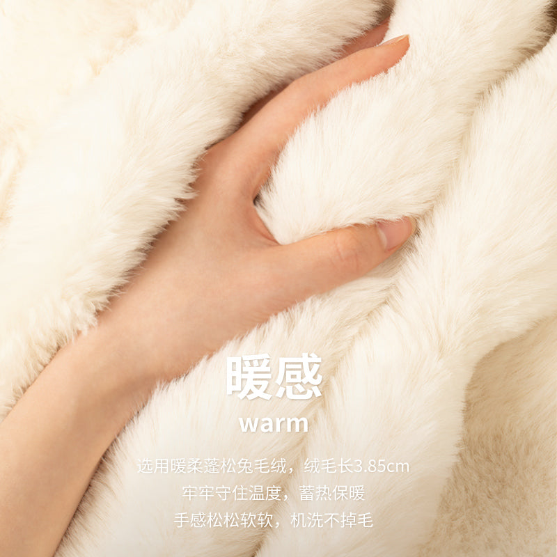 Cream Faux Rabbit Fur Living Room Carpet Bedside Floor Mat Rug