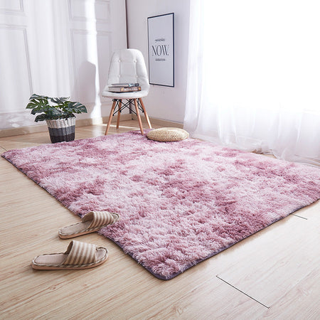 Tie-Dyed Velvet Long Hair Fluffy Bedroom Carpet Living Room Mat in purple