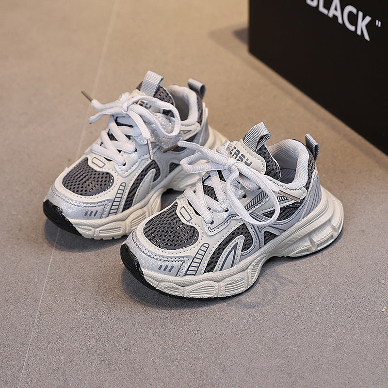 Kids Breathable Mesh Running Shoes Velcro Dad Style Sneakers