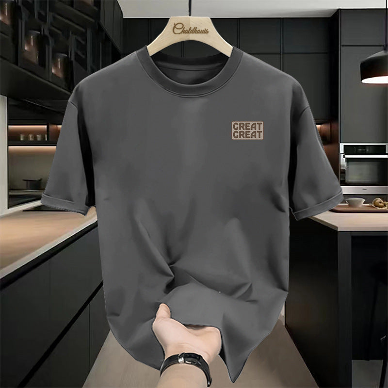 Men's dark gray Pure Cotton Graphic T-Shirt with Relaxed Oversized Fit