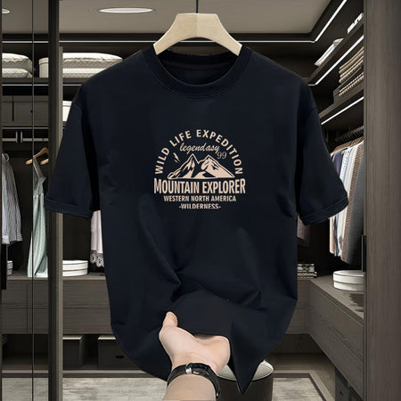 Men's dark blue Heavyweight Cotton Letter Print Oversized T-Shirt