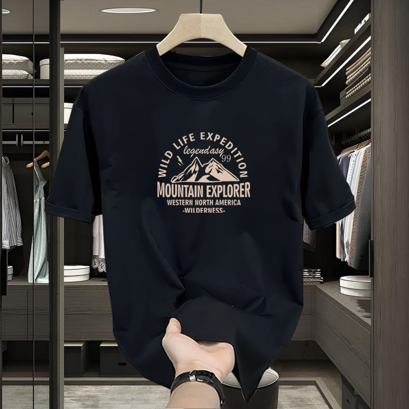 Men's dark blue Heavyweight Cotton Letter Print Oversized T-Shirt