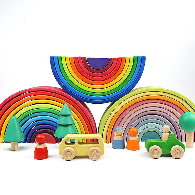 Large Wooden Rainbow Stacking Blocks Educational Toy Set