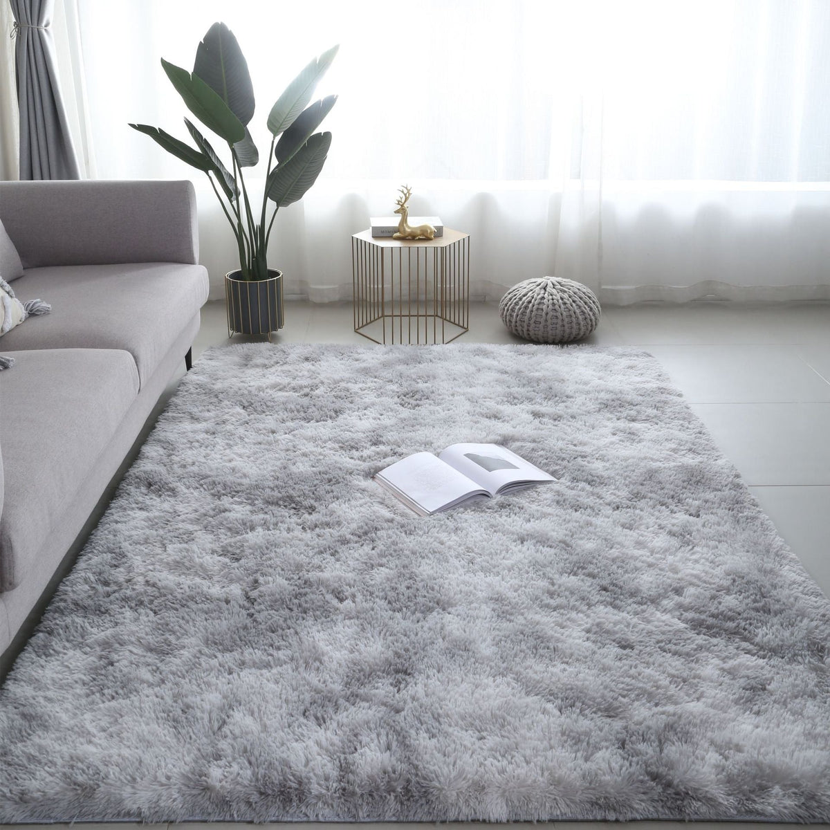 Tie Dyed Gradient Long Velvet Bedroom Carpet Nordic Style Rug in camel