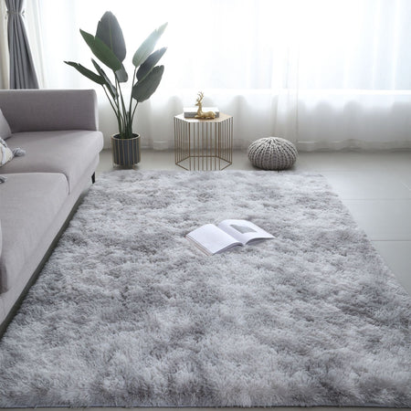 Tie Dyed Gradient Long Velvet Bedroom Carpet Nordic Style Rug in camel