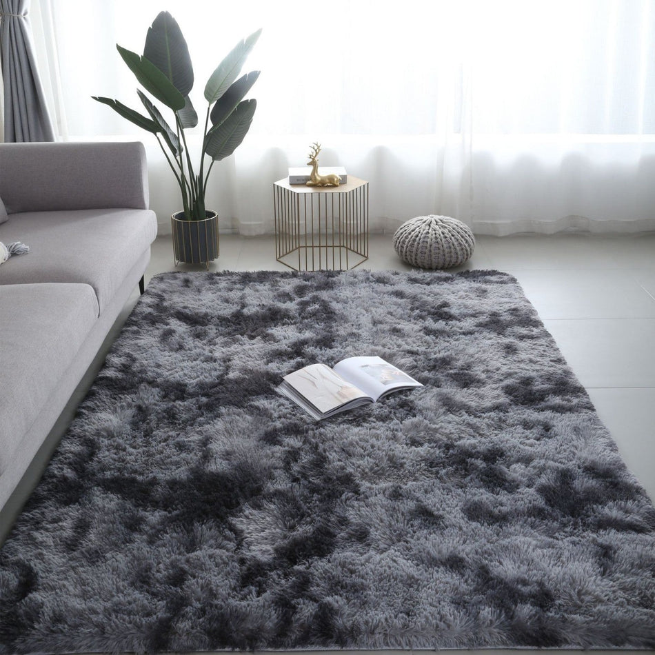 Tie Dyed Gradient Long Velvet Bedroom Carpet Nordic Style Rug