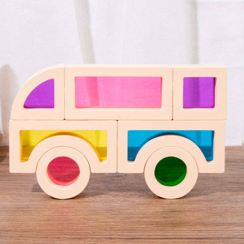 Wooden Rainbow Acrylic Light Translucent Building Blocks Set
