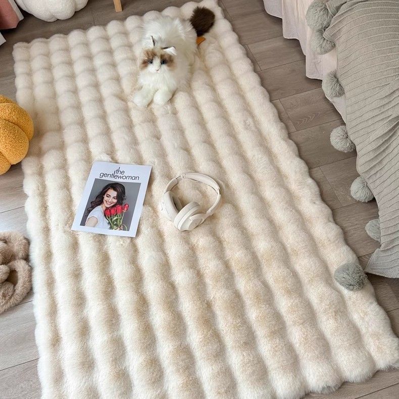 Cream Bubble Faux Rabbit Velvet Carpet Bedside Living Room Mat