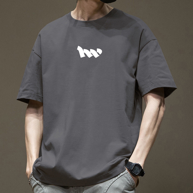 Men's dark gray Pure Cotton Graphic T-Shirt with Relaxed Oversized Fit