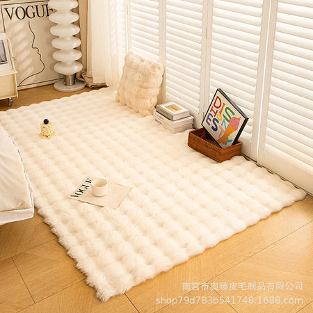 French Style Cream Faux Rabbit Fur Living Room Carpet Rug in pure white, 120×160cm