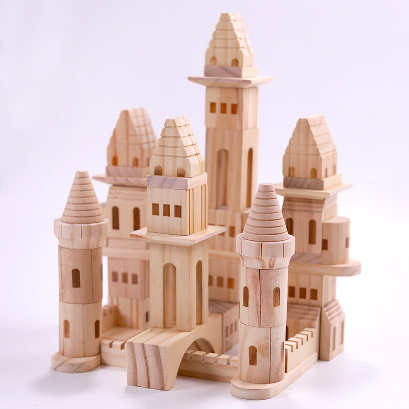Wooden Castle Building Blocks Natural Stacking Educational Toy
