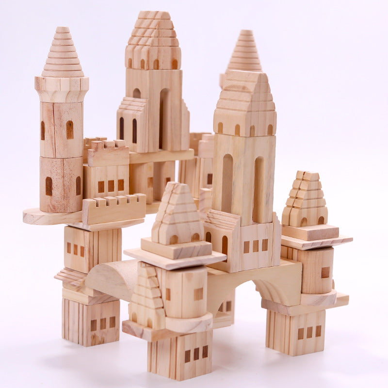 Wooden Castle Building Blocks Natural Stacking Educational Toy