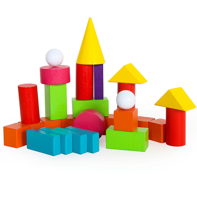 Wooden Geometric Shape Math Teaching Building Blocks Set