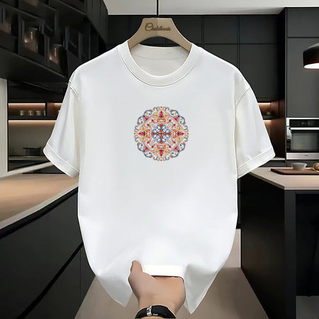 Men's white Pure Cotton Graphic T-Shirt with Relaxed Fit and Crew Neck