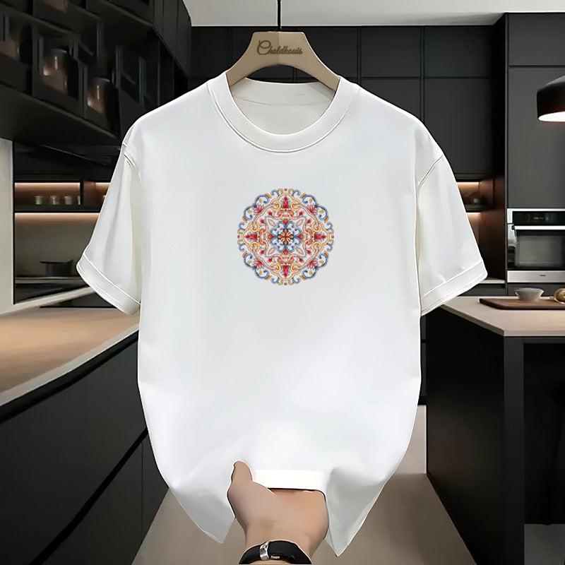 Men's white Pure Cotton Graphic T-Shirt with Relaxed Fit and Crew Neck