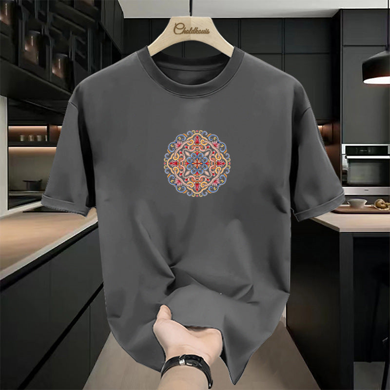 Men's Pure Cotton Graphic T-Shirt with Relaxed Fit and Crew Neck