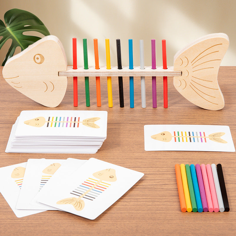 Montessori Wooden Color Matching Fishbone Stick Learning Toy