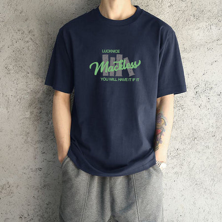 Men's navy blue Vintage Cotton Graphic T-Shirt with Relaxed Oversized Fit
