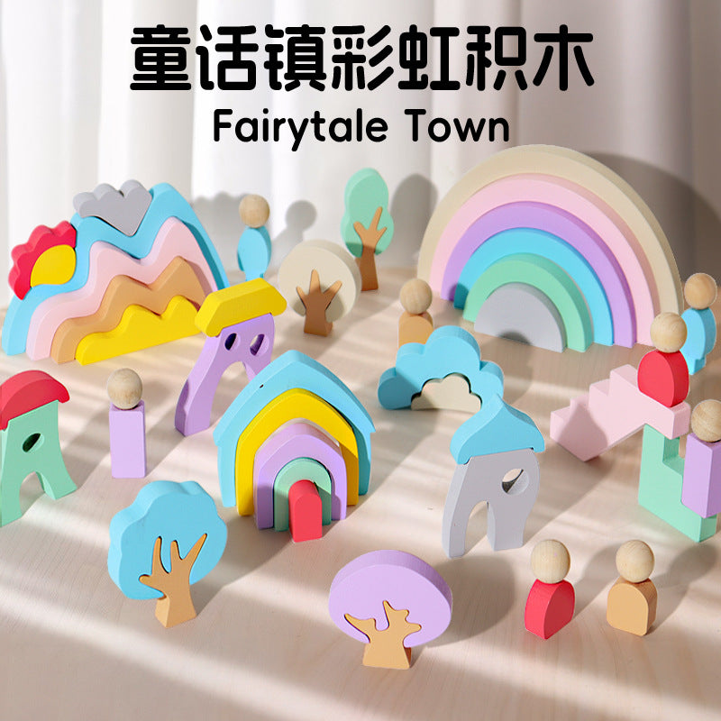 Wooden Rainbow Fairy Tale Town Building Blocks Educational Toy