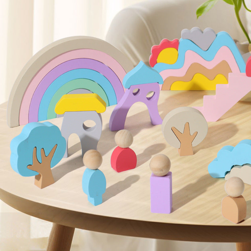 Wooden Rainbow Fairy Tale Town Building Blocks Educational Toy