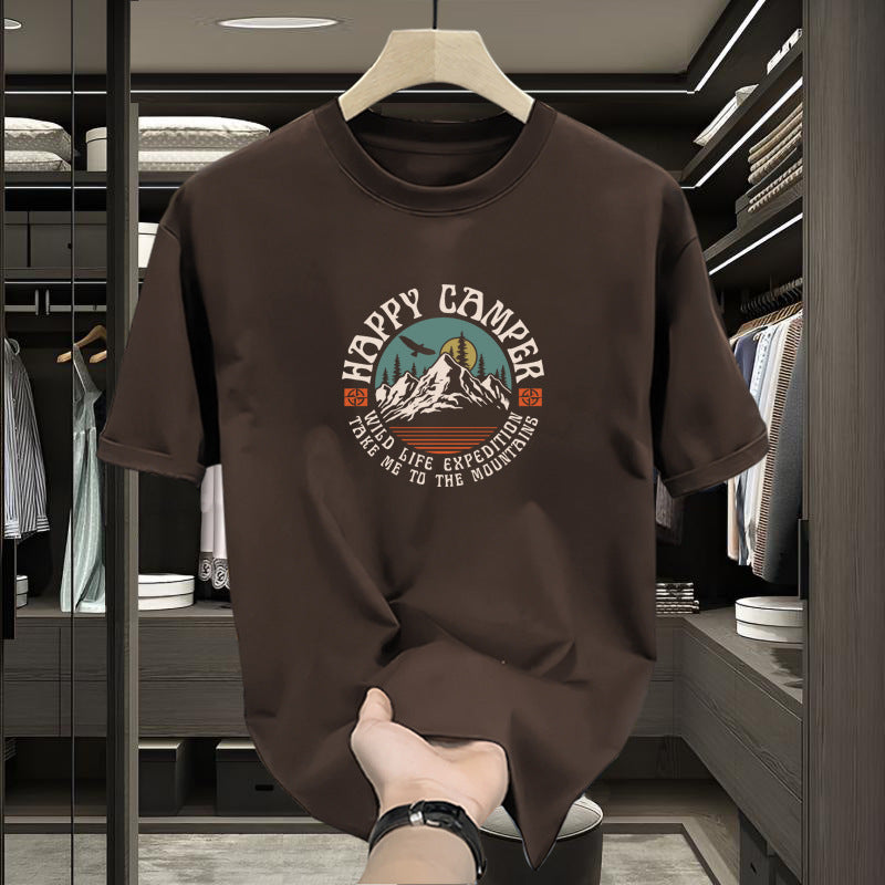 Men's Pure Cotton Crew Neck T-Shirt, Heavyweight Loose Fit Graphic Tee