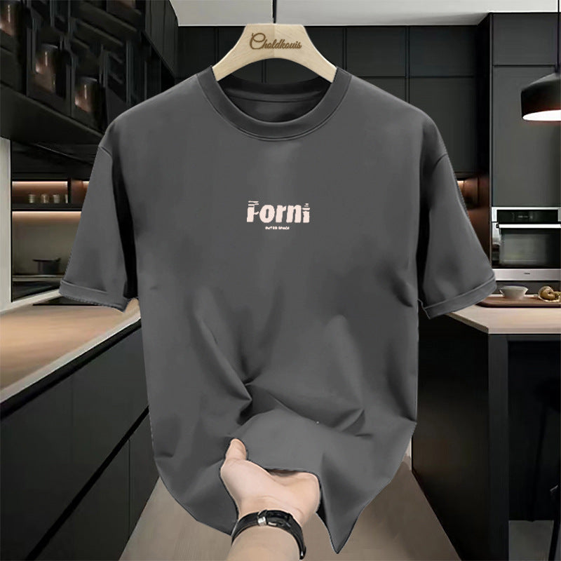 Men's dark gray Heavyweight Cotton Graphic T-Shirt, Loose Fit Crew Neck Tee