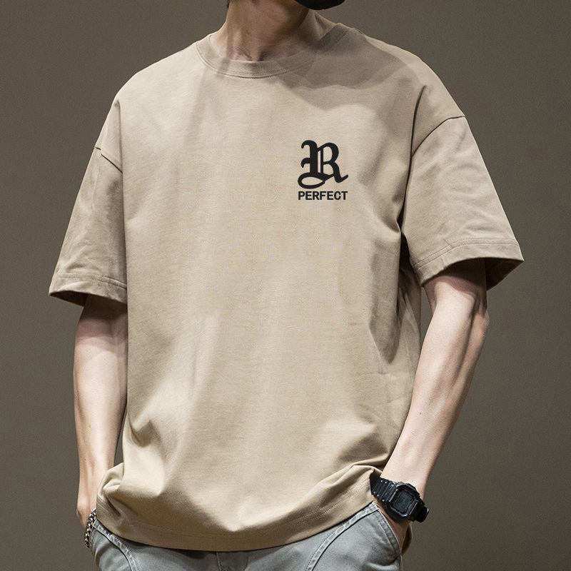 Men's khaki Pure Cotton Loose Fit T-Shirt, Crew Neck Graphic Tee