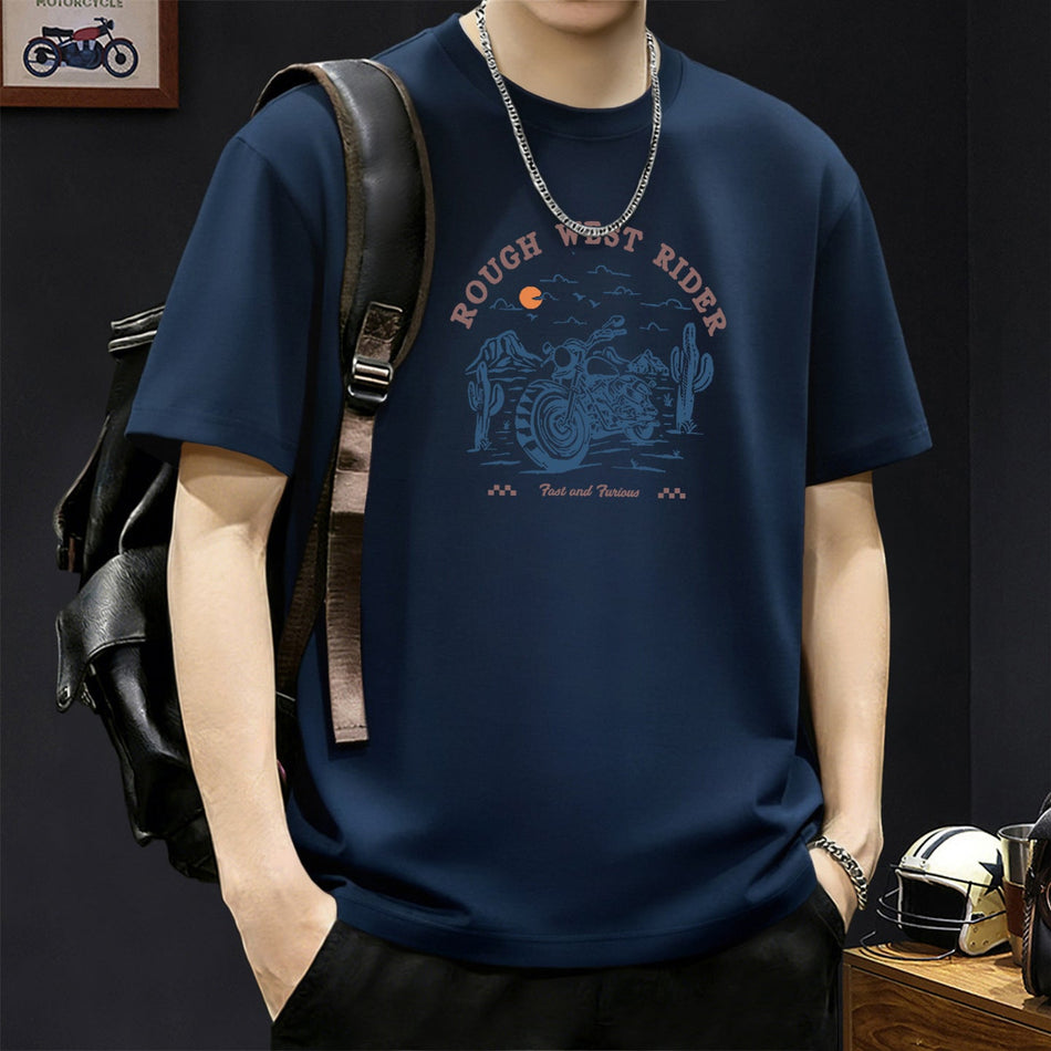 Men's Heavyweight Cotton Graphic T-Shirt, Loose Fit Crew Neck