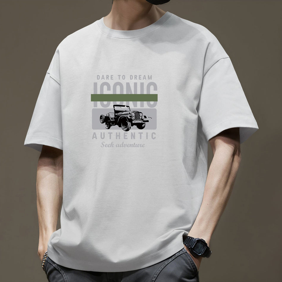 Men's Heavyweight Cotton Graphic T-Shirt, Loose Fit Casual Tee