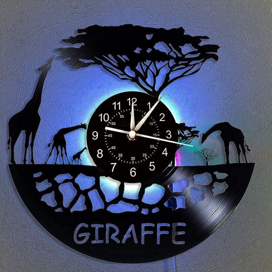 Vintage Vinyl Record Wall Clock Silent Animal Art Decor Cut-Out