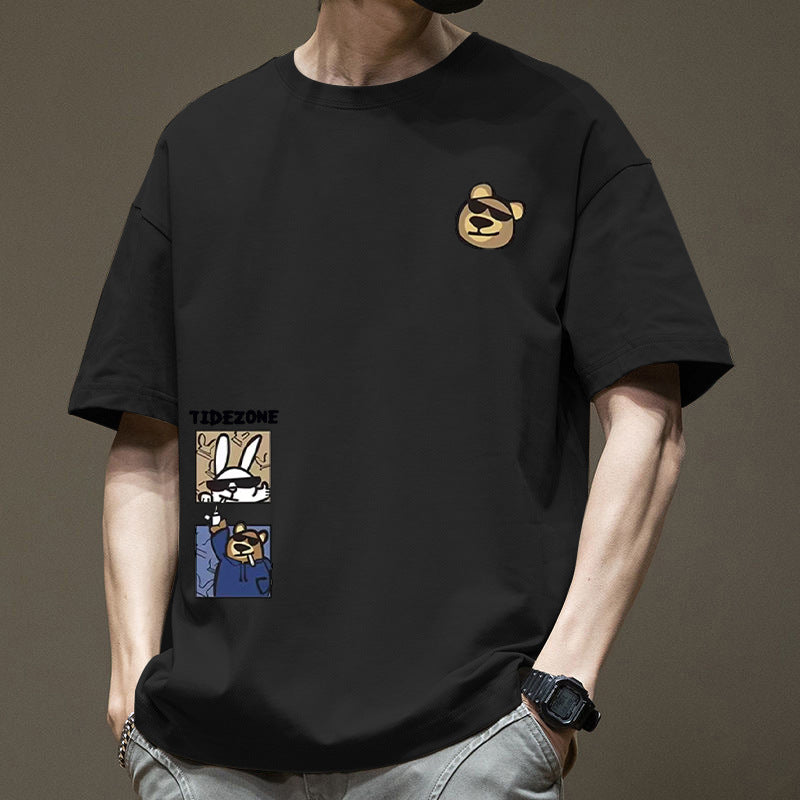 Men's black Pure Cotton Loose Fit T-Shirt, Breathable Crew Neck Tee