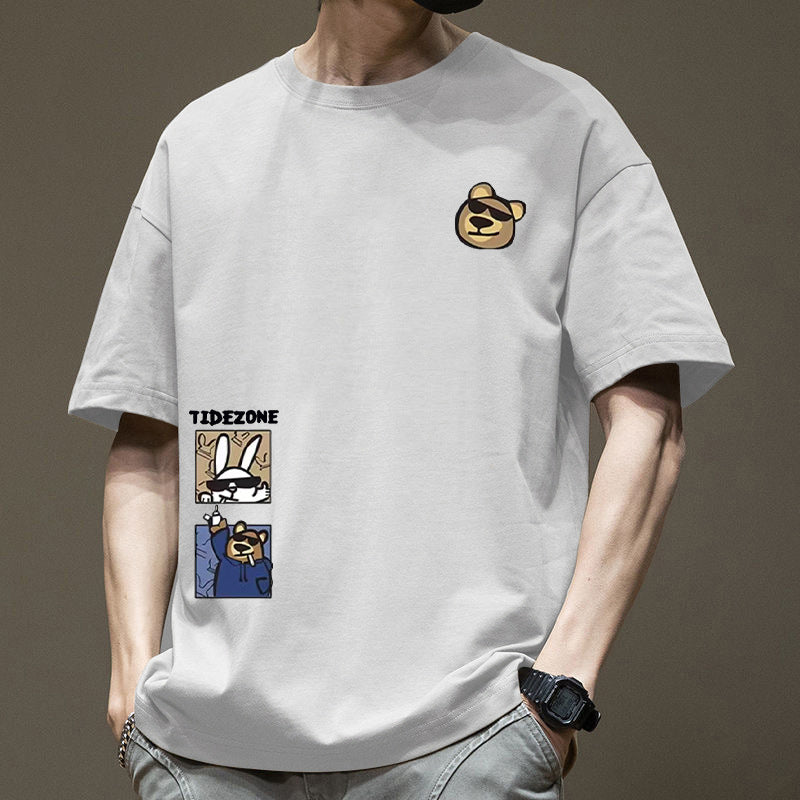 Men's Pure Cotton Loose Fit T-Shirt, Breathable Crew Neck Tee