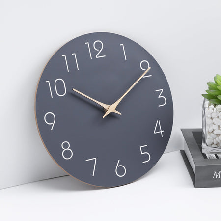 European Style 10 Inch Silent MDF Wall Clock Punch Free Decor in white, 10inch