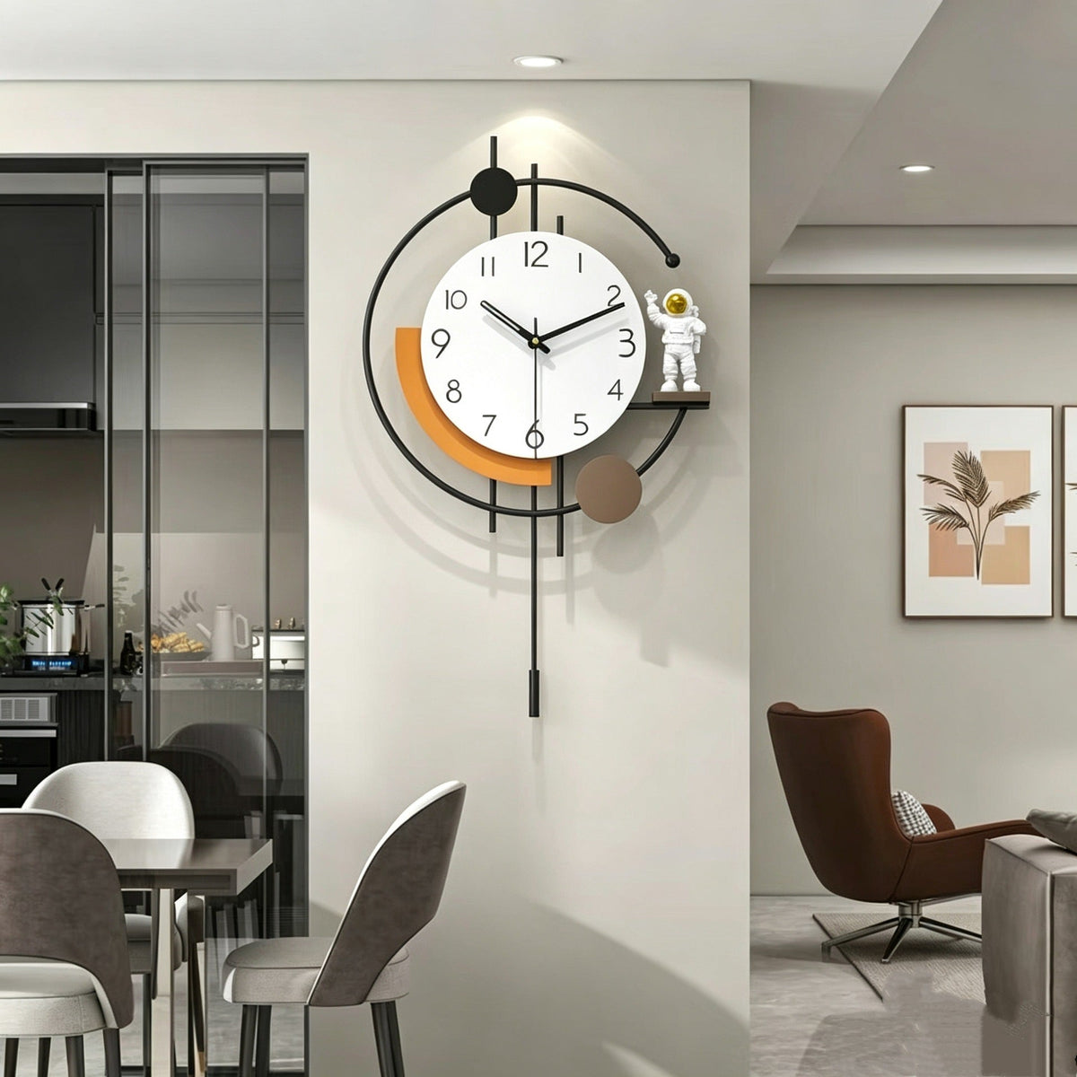 Modern Minimalist Silent Wall Clock No Drill Living Room Decor in black, 50*85cm