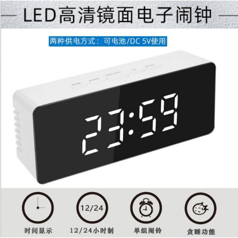 LED Mirror Digital Alarm Clock with Temperature Display Desktop
