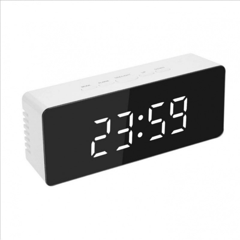 LED Mirror Digital Alarm Clock with Temperature Display Desktop in white