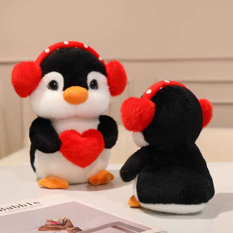 Cute Penguin Plush Doll with Headphones Soft Stuffed Toy Gift
