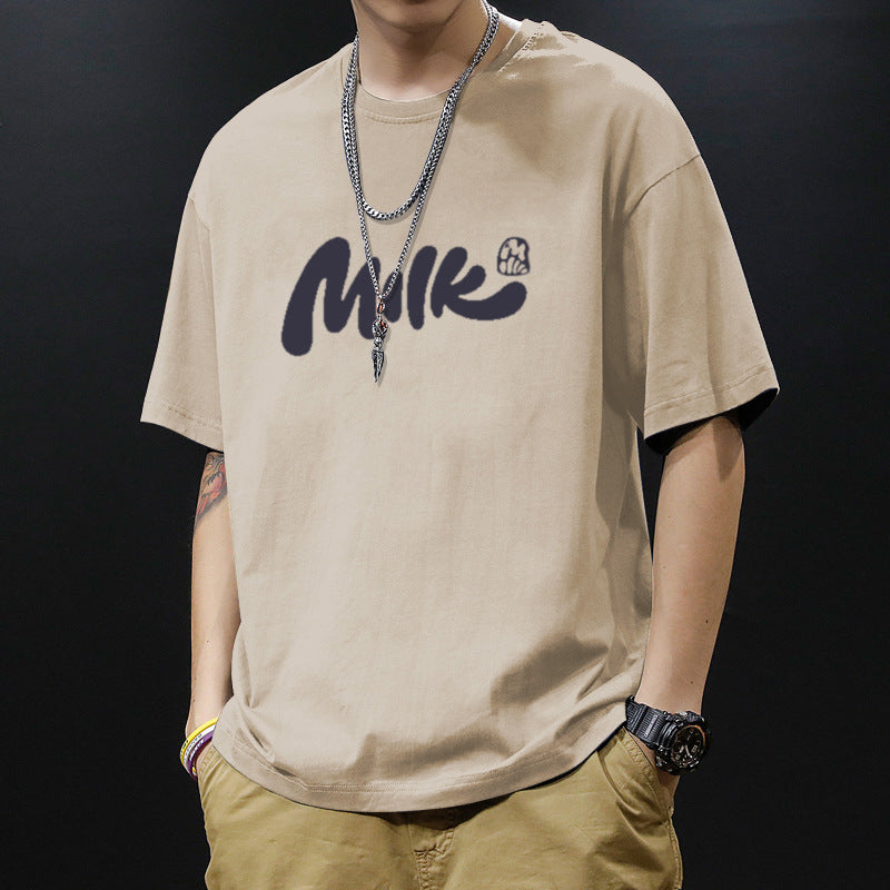 Men's khaki 200g Heavyweight Cotton Oversized Graphic Streetwear T-Shirt
