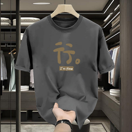 Men's gray blue Heavyweight Cotton Crew Neck T-Shirt Loose Fit Casual Tee
