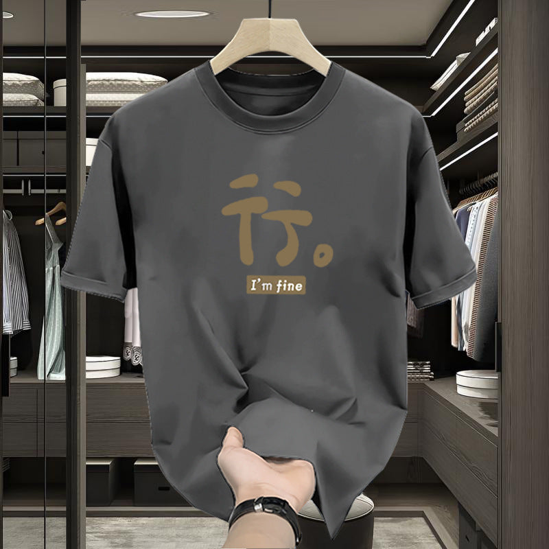 Men's gray blue Heavyweight Cotton Crew Neck T-Shirt Loose Fit Casual Tee