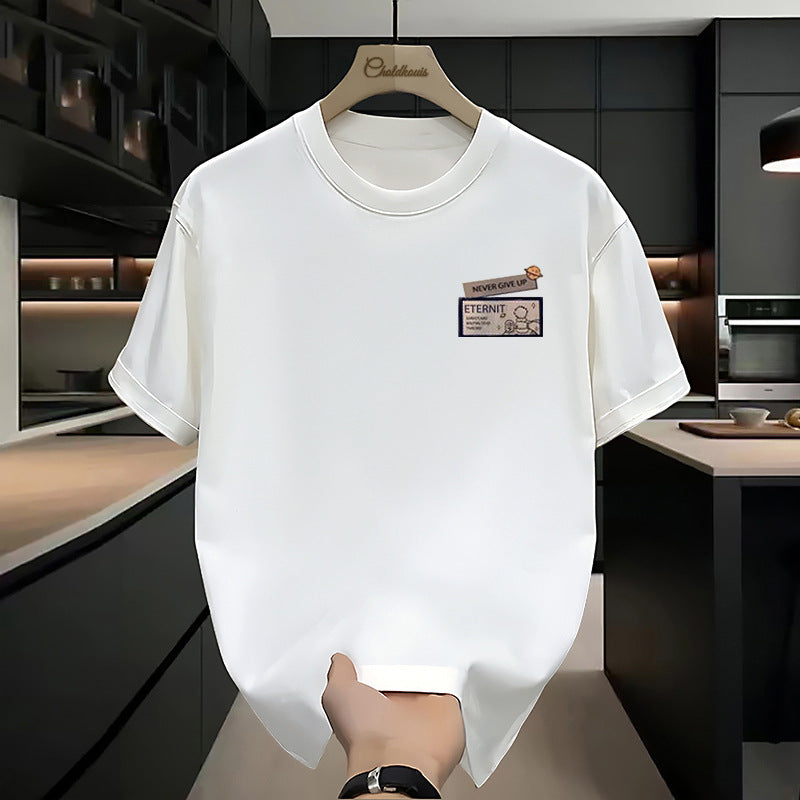 Men's Pure Cotton Graphic T-Shirt Loose Fit Crew Neck Casual Tee