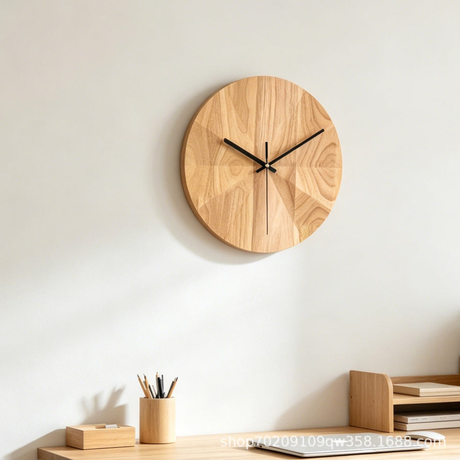 Nordic Minimalist Wooden Wall Clock Natural Wood Texture Decor