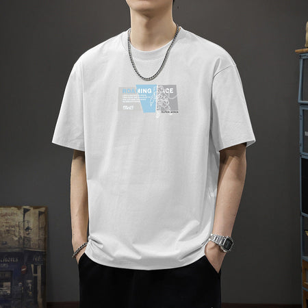 Men's white Heavyweight Cotton Graphic T-Shirt Loose Fit Casual Tee
