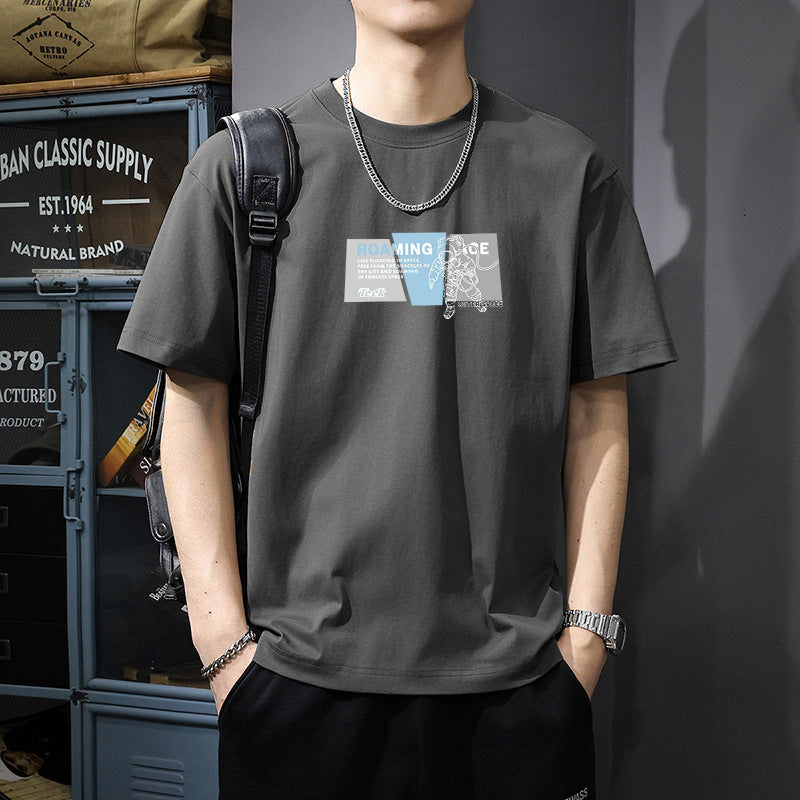 Men's Heavyweight Cotton Graphic T-Shirt Loose Fit Casual Tee