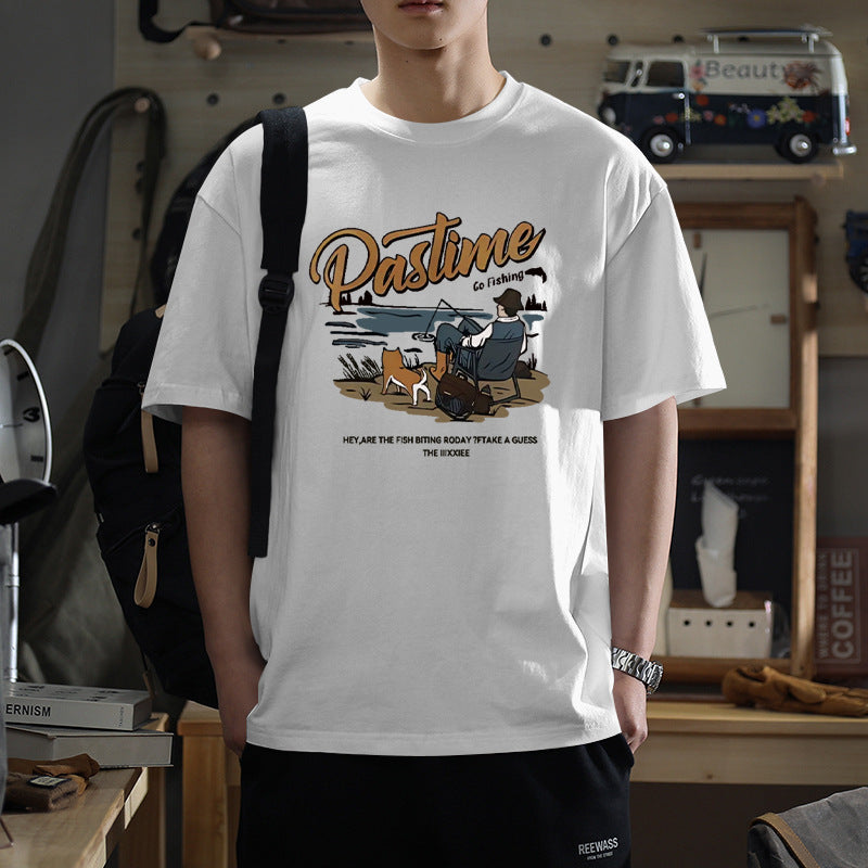 White Premium Cotton Graphic T-Shirt for Men – Loose Fit Crew Neck