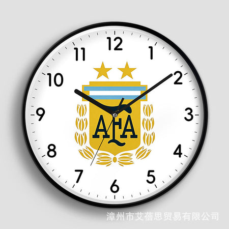 World Cup Football Team Logo Wall Clock Creative Bar Decor in black, 16inch