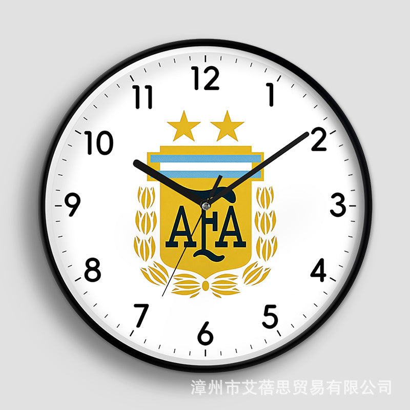 World Cup Football Team Logo Wall Clock Creative Bar Decor in black, 16inch