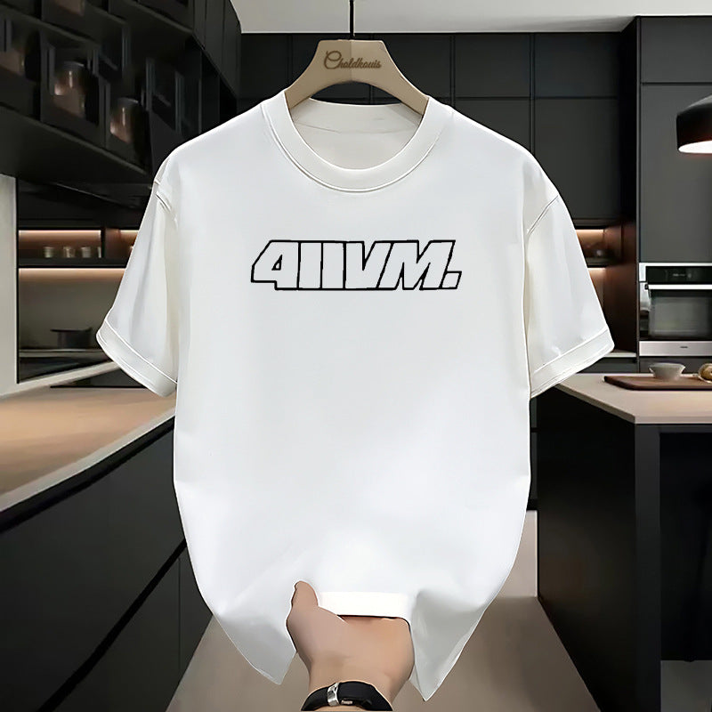 Pure Cotton Letter Print T-Shirt for Men – Loose Fit Crew Neck