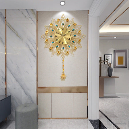 Light Luxury Silent Wall Clock No Drill Living Room Decor